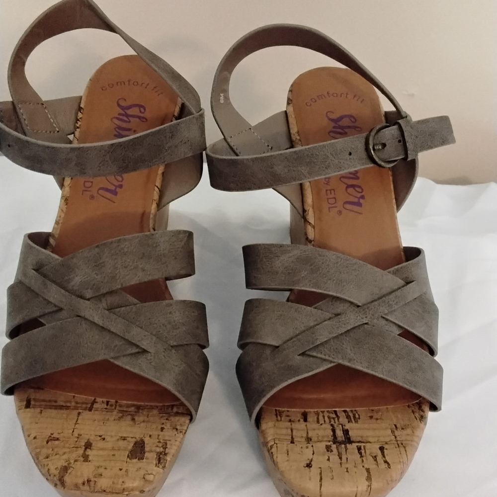 Shimmer By Edl Cork Wedge Sandels 6m 3.5" Heel